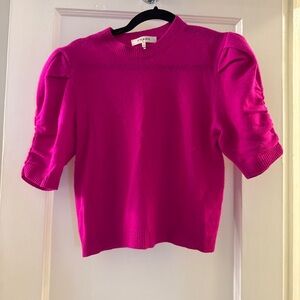 FRAME Hot Pink Puff Sleeve Cashmere Sweater